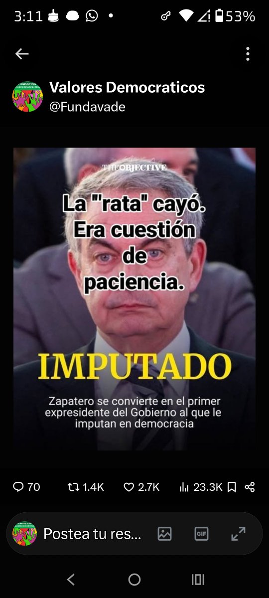 Ethical_Values's tweet photo. El expresidente del Gobierno español José Luis Rodríguez Zapatero ha sido formalmente imputado por un juez de la Audiencia Nacional. ¡Se gana el premio del primer expresidente español imputado por la justicia española! https://t.co/sT5x5SCM0F
