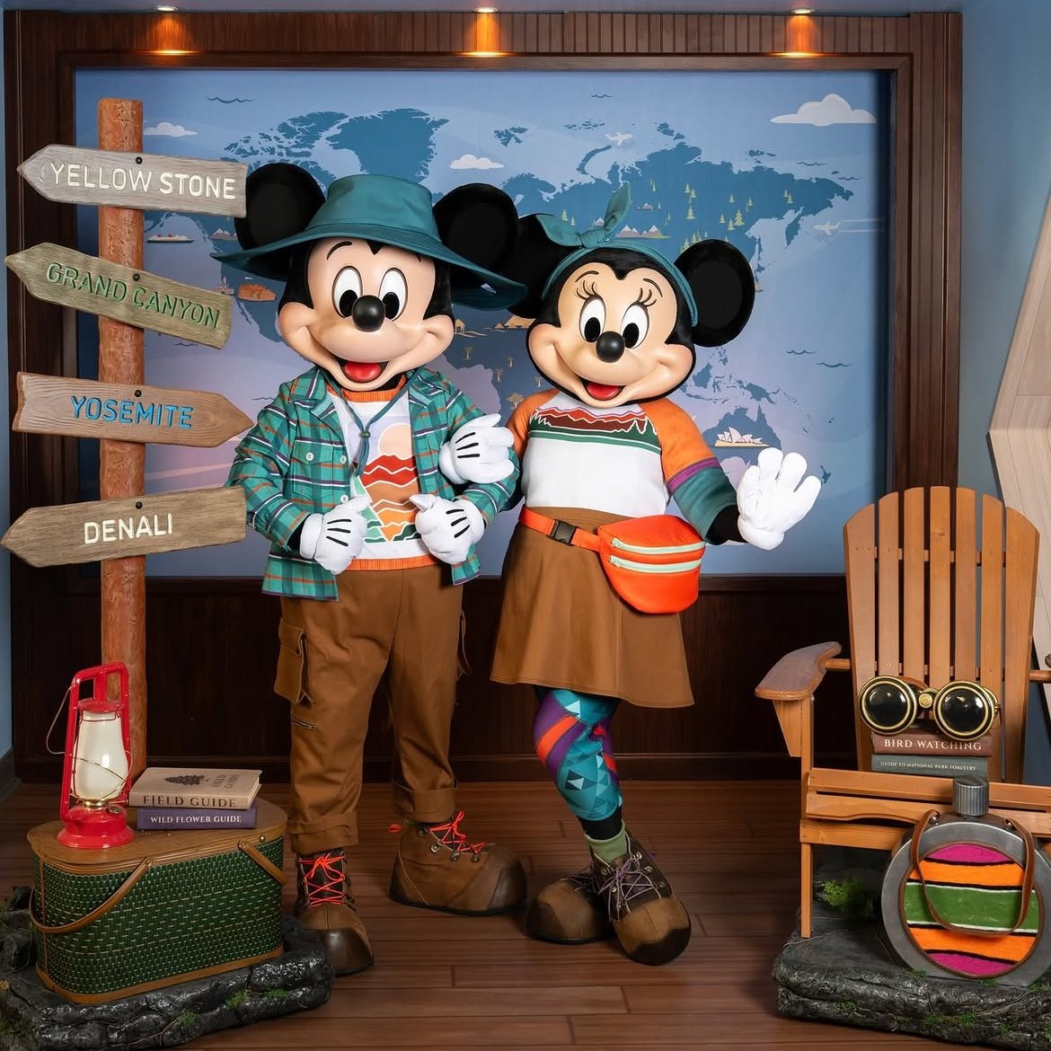 ScottGustin's tweet photo. Disney Vacation Club shared a look at Mickey and Minnie’s outfits for the Disney Vacation Club ImaginAtrium. Disney says the looks are inspired by the spirit of national parks, with both characters “dressed for the trails.” https://t.co/o37oVFsSaA