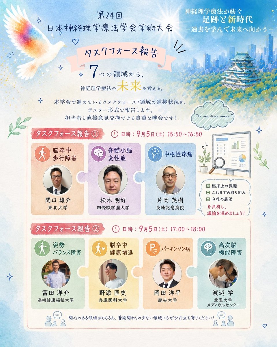JSNPT2026's tweet photo. 📣 #JSNPT2026 大会企画をご紹介！

臨床や地域で感じる“リアルな課題”を持ち寄り、明日の実践につながるヒントを一緒に考えませんか？

🔬研究推進委員会報告
🗾地方会報告
🧩タスクフォース報告

研究のTipsから地域の課題、7領域の取り組みまで。
📍第8会場（10F）
🗓️9月5日（土） https://t.co/8BAJvdsMsH