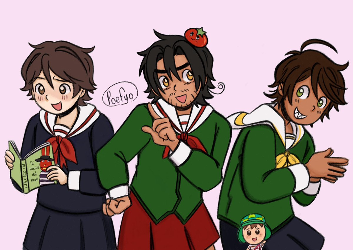 Poefyo's tweet photo. 🇨🇱🇲🇽🇧🇷 #hetalia #aph #countryhumans #chimex #brazilaph #mexico #countryhumanmexico #chile #brasil https://t.co/NU1gfru6rZ