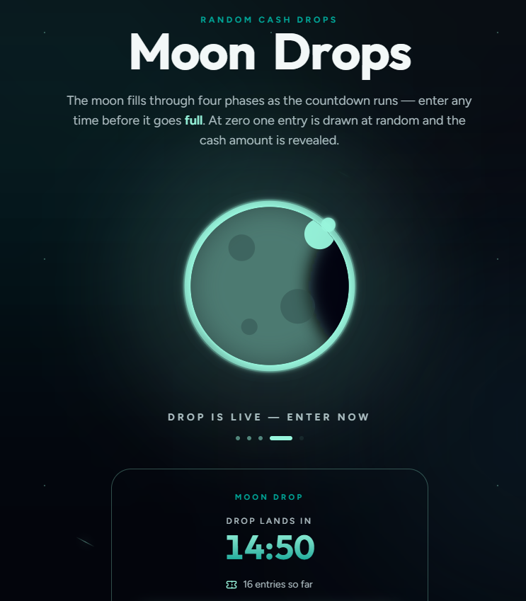 MoonRewardsGG's tweet photo. 🌚Moon Drops are running DAILY &amp; one is ending soon!

Enter now at https://t.co/IQy6R9sW42 for your shot at cash straight to your https://t.co/I5e2GFzM68 balance.

Don’t miss the drop.
#MoonRewards https://t.co/efbUrV7YIZ