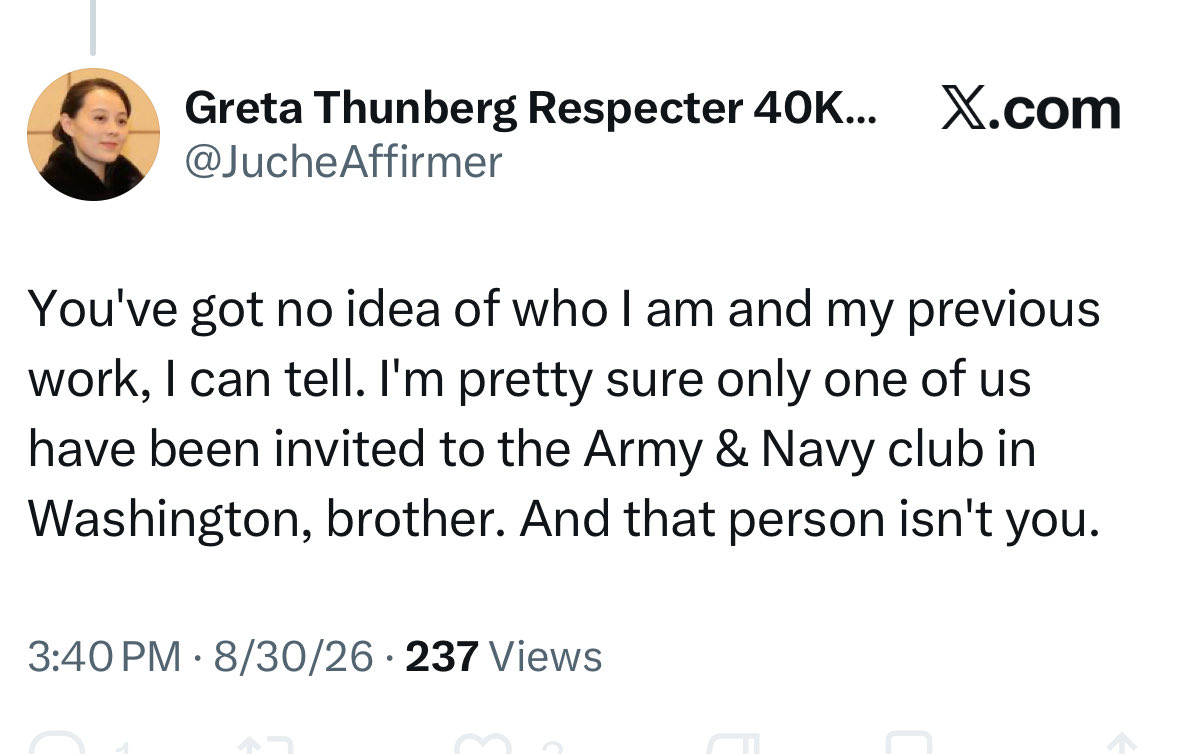 SurplusElite3's tweet photo. @JucheAffirmer doing gorilla warfare copypasta for online public intellectuals here lmao https://t.co/727URNwI5g