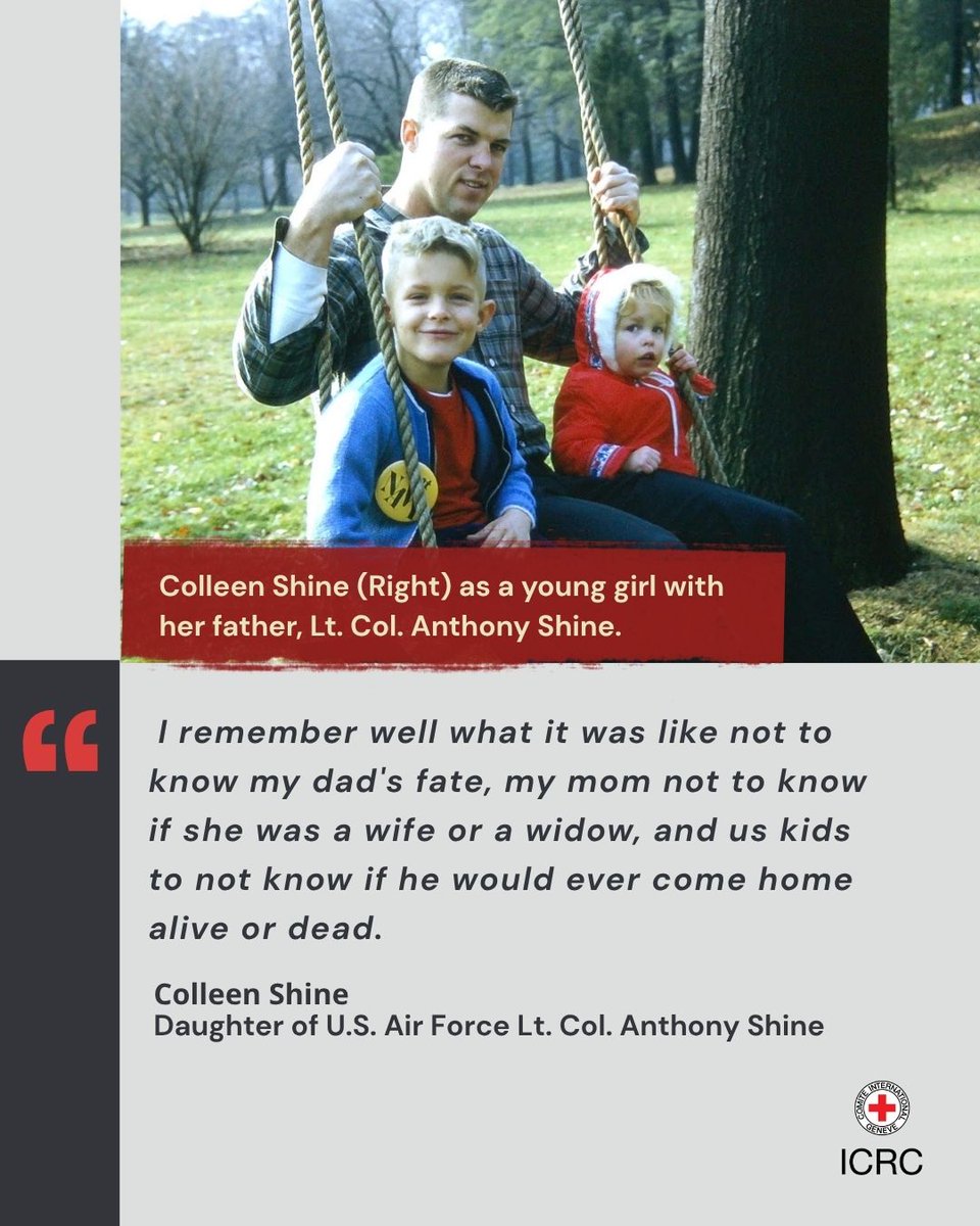 ICRC_dc's tweet photo. Colleen Shine successfully received answers on the fate and whereabouts of her father. Now she volunteers with @GoldStarSDIT to advocate for others in similar situations &amp; says marking #IDOD brings about renewed support for families of the missing.

https://t.co/uhjl3ef6L9 https://t.co/HzsU2GhRXz