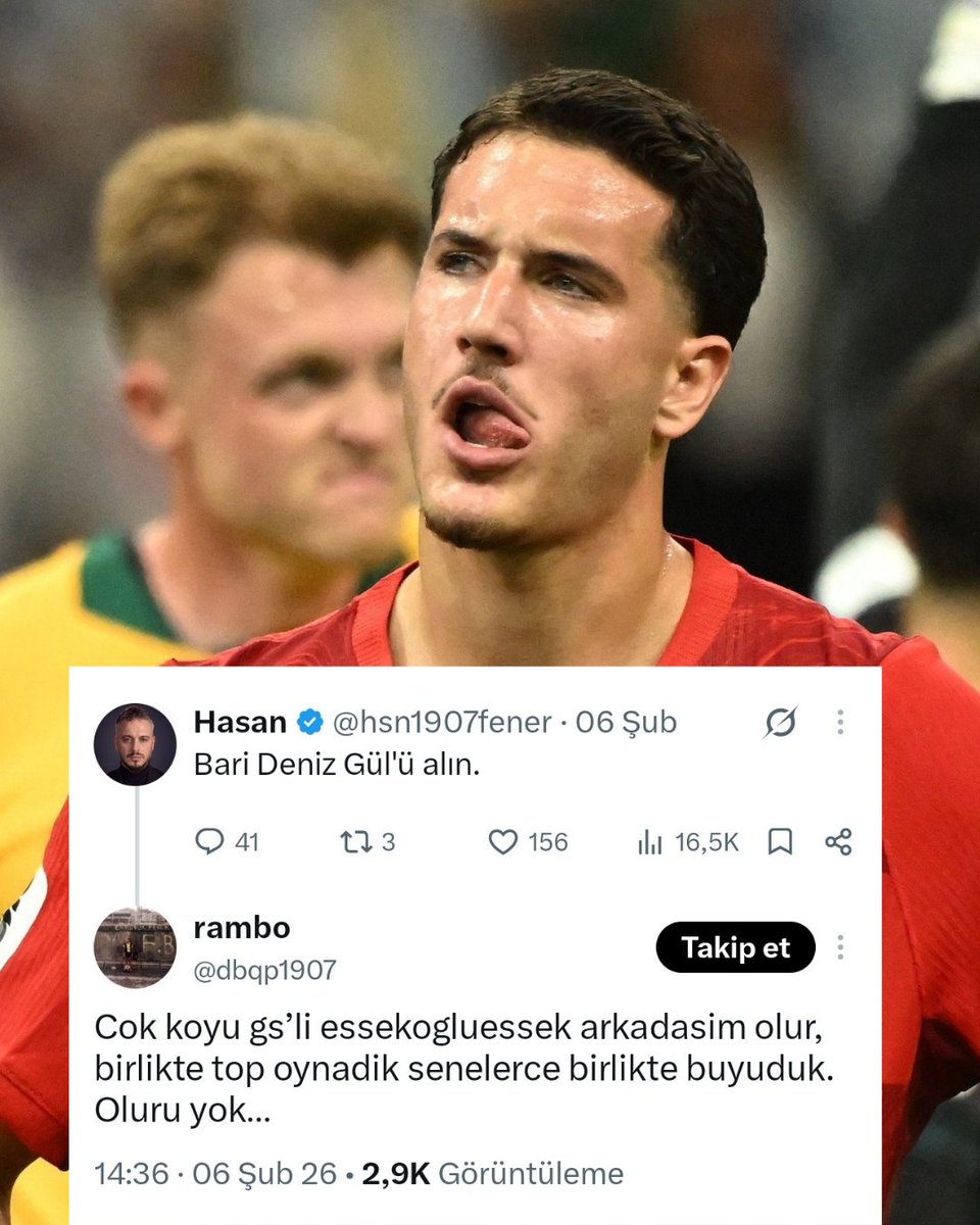 nexygs9's tweet photo. Fenerbahçe ile adı anılırken Deniz Gül hakkında bir Fenerbahçe taraftarından dikkat çeken yorum:

“Çok koyu Galatasaraylı. Arkadaşım olur. Senelerce birlikte top oynadık, birlikte büyüdük. Oluru yok.” https://t.co/I8a9GRImSG