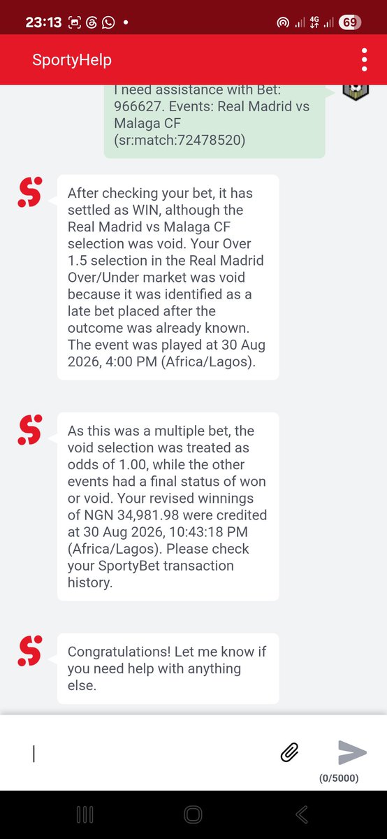 TunmightyR's tweet photo. @SportyBetNG  ..Nigerians pls help me, sportybet are scaming me ..I won a bet as it was settled as void ..they were telling me the ticket was carried after the match , which wasn't true ,cos my bet was placed around 3 am and the Madrid match was 4 pm https://t.co/ELi6kCXeKN