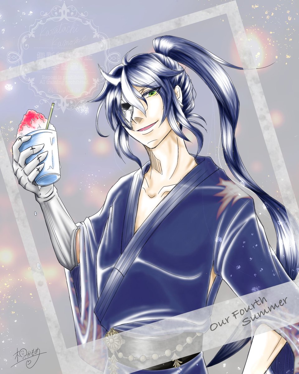 k_karatachi33's tweet photo. 掌編SSとは別に此方も。

――ほら、主様。
冷たいなら俺が持っててやるよ。
　
……ん？食べさせて欲しいか？
　　ハッ、しょうがねぇ主様だな

ほら、口開けろ。

#執事とひと夏の思い出を #aknk_FA https://t.co/xLw24wqB5w