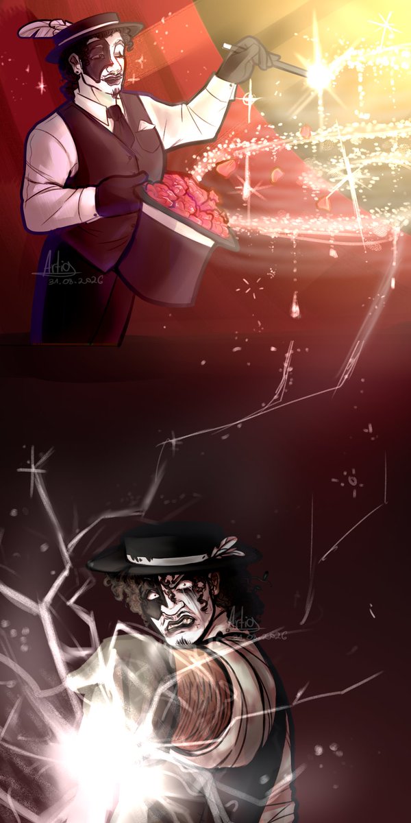 ArchiArtia's tweet photo. Some say the magic reflects ones soul and intentions

Anyway my headcanon is his magic used to be goregous and swirly, but when hes using it to harm others its like electricity.
#dod #dieofdeath #artful https://t.co/iaXlf69Xtj