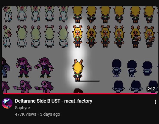 Back2Batk's tweet photo. the concept of the "Meat Factory" in Deltarune being a fucking sprite sheet is both actually genius and terribly horrifying at the same time https://t.co/CuLH05SG5Y