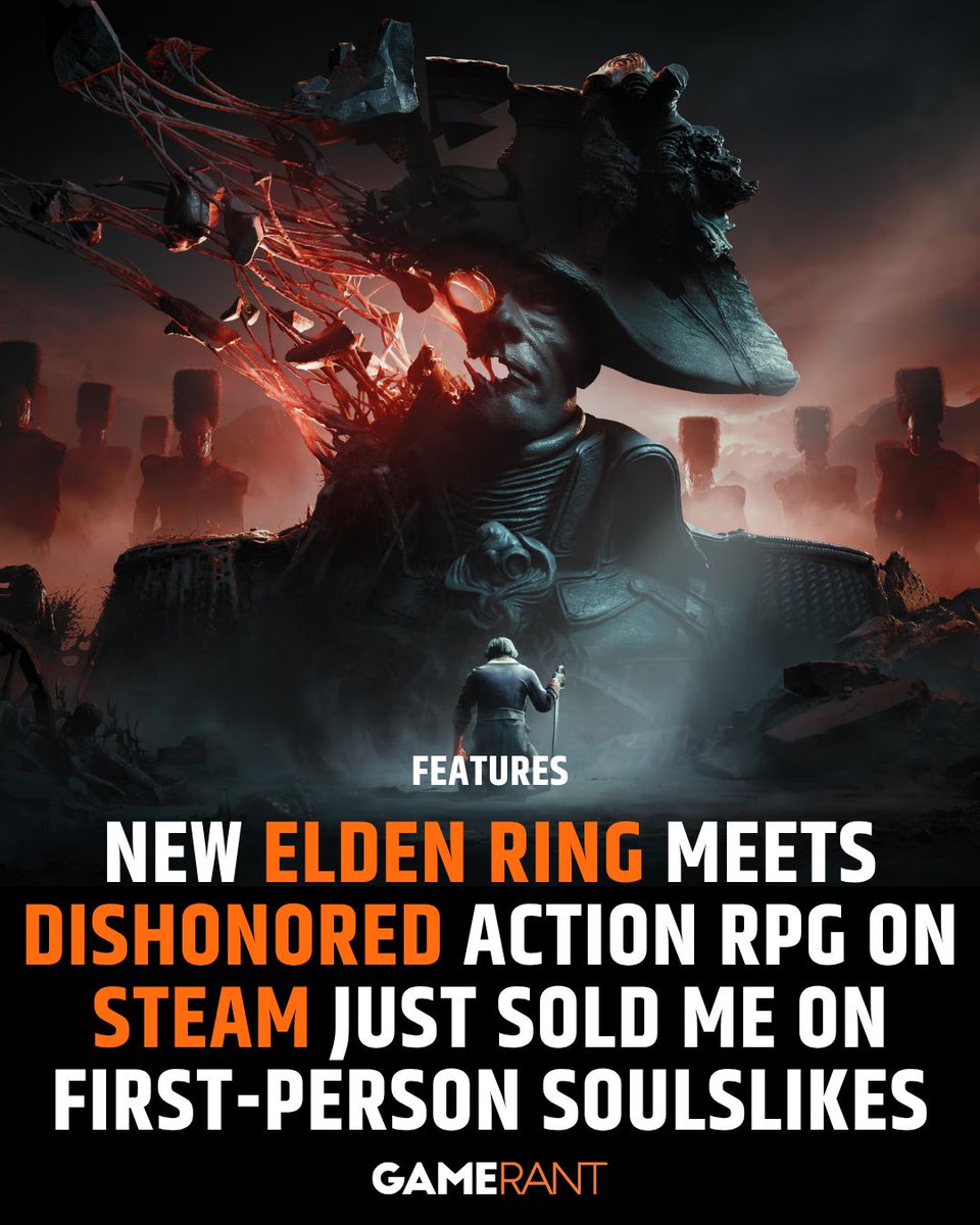 GameRant's tweet photo. Valor Mortis plays like Dishonored crossed with Elden Ring: a first-person soulslike set in plague-ravaged alternate Napoleonic Europe, with sabers, pistols, and BioShock-style powers.

@ValorMortis
@oml_games https://t.co/INpDBYlAG3 https://t.co/aJNTK56Ef5