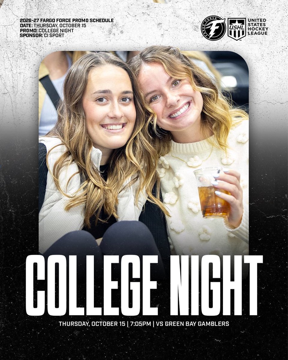 FargoForce's tweet photo. promo schedule sneak peak👀 

The 2026-27 Promo Schedule comes out this week along with tickets going on sale this Wednesday, September 2! Stay tuned via the Fargo Force social media or https://t.co/HC7adCyjrO⚡️ https://t.co/jWtwXpPZle