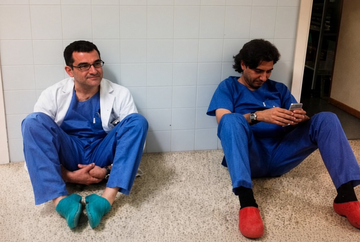 bayrakmedya's tweet photo. İki doktor arkadaşın mesleğe başladıkları ilk ameliyat çıkışında verdikleri pozu 25 yıl sonra tam olarak aynı şekilde tekrarladığı anlar: https://t.co/cCL0X7Y9eS