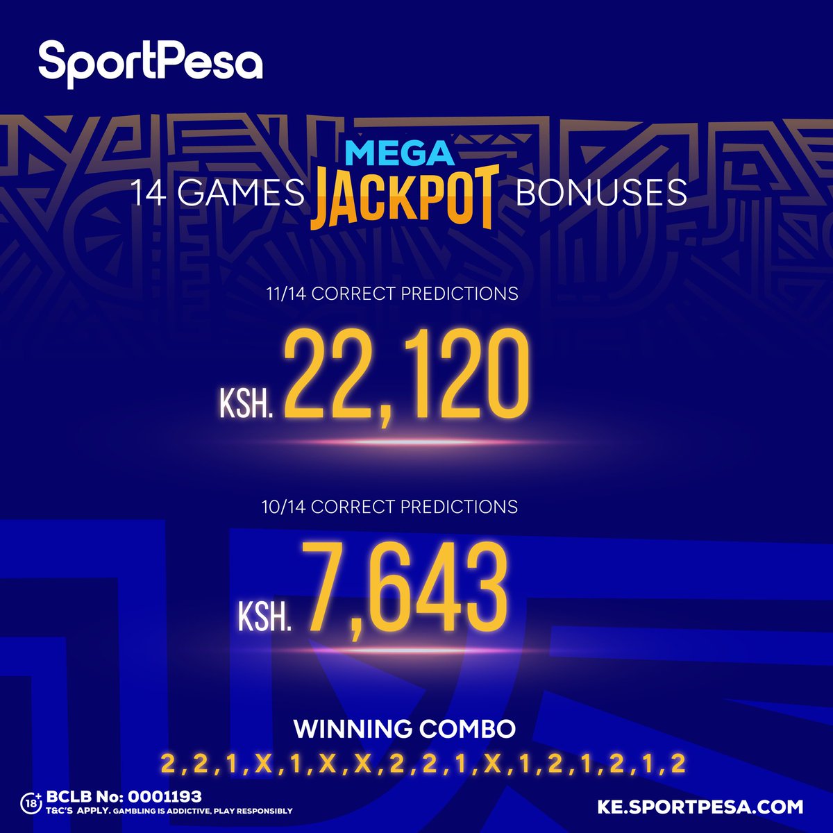 SportPesa's tweet photo. ๐ฅSportPesa Mega Jackpot Bonus Alert!๐ฅ
Umewai ngapi?๐
Congratulations to all Bonus Winners!๐
Changamkia Midweek Jackpot, Shinda, Lipwa instantly!๐ซก
https://t.co/KvvUAMpVa1 | #MakeItCount https://t.co/Bm0qsBP2yj