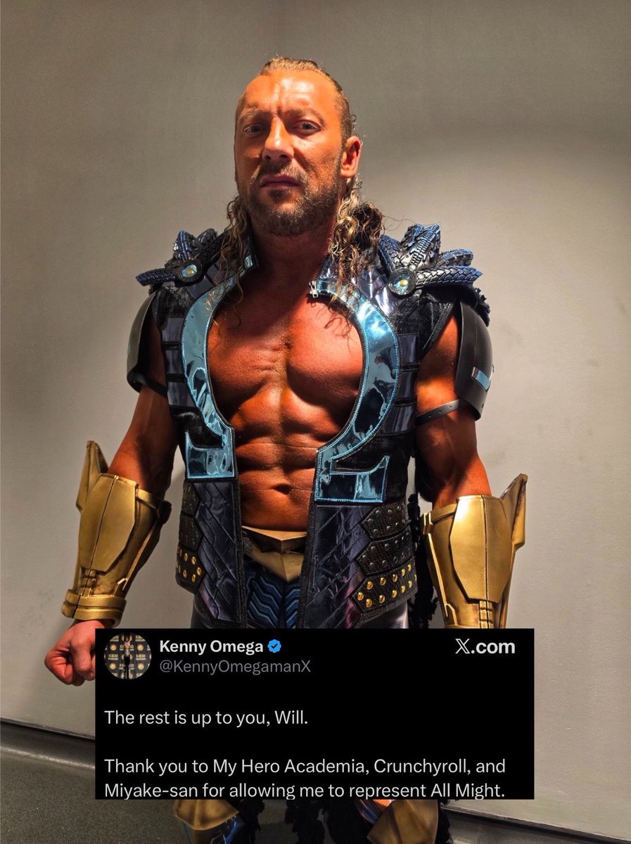KXNGAO's tweet photo. Kenny Omega thanks MHA, Crunchy Roll, and All Might’s VA Miyake for helping his amazing entrance happened tonight 🔥 #AEW  #AEWAllIn https://t.co/2tRMmgvkge