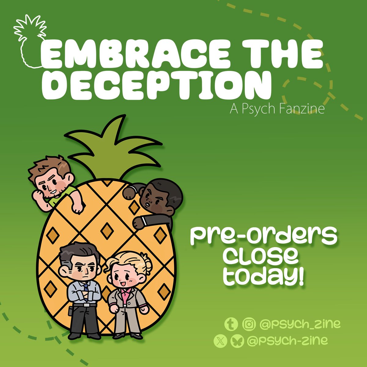 Psych_Zine's tweet photo. 🚗PRE-ORDERS CLOSE TODAY🚗

TODAY! IT'S TODAY! Our Zine is closing pre-orders today so while it is open get yours now! -

https://t.co/vlBhbcugsi https://t.co/1037Rl6USj