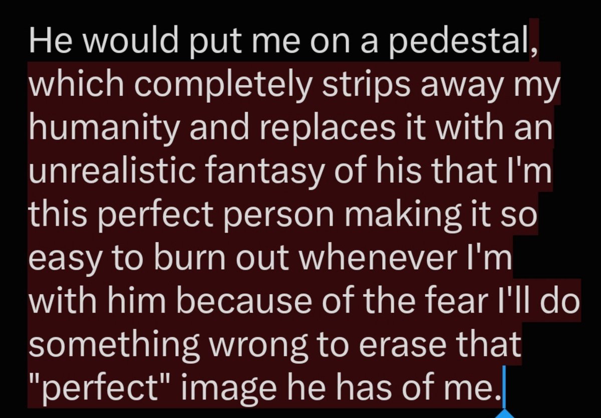 Xuenhuc's tweet photo. @synchromised I had a guy like this got close to me and let me just say. It's torture. People romanticize the "puppy boy only cares abt u and nothing else" guy but oml it's genuinely so tiring to have ur romantic partner only see you as an idol/object of worship/fetishization. https://t.co/whuwZ2lxNE