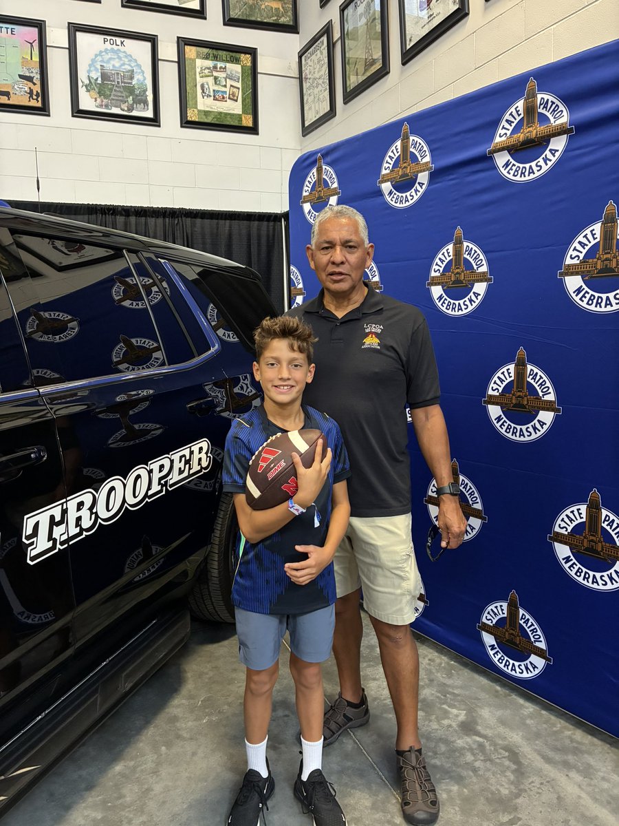 NEStatePatrol's tweet photo. The Huskers #GameBallRelay had a fun time at the State Fair and is now headed west! Great to see retired Trooper Vince Hernandez and his grandson, and the. Had to stop at Cactus Jack’s before leaving the fair! 

No matter where your weekend travels took you, drive safely and have a great end to the weekend.