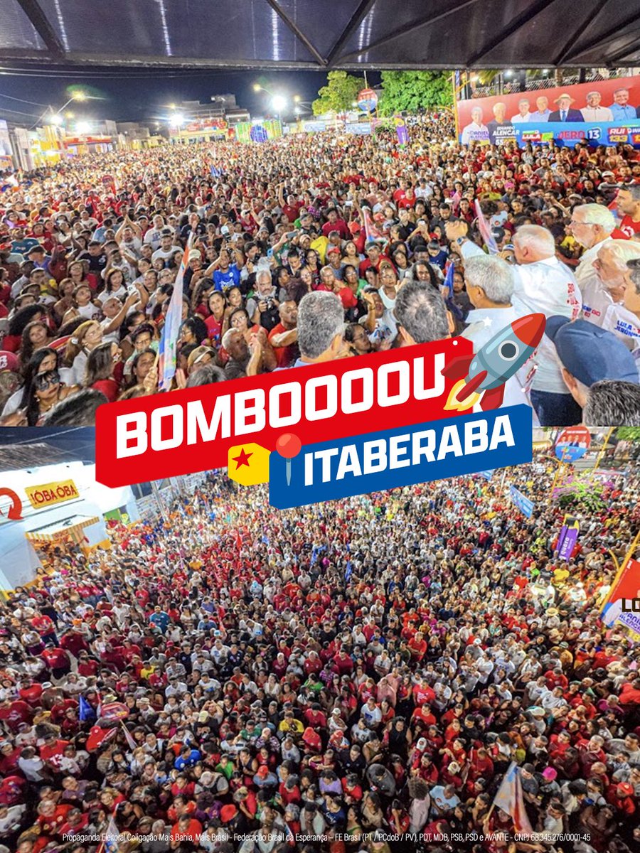 jaqueswagner's tweet photo. A BAHIA É 1️⃣3️⃣✅! 🚀 O povo tem memória e sabe quem modernizou o nosso estado. Que festa bonita, #Itaberaba! Tá lindo de ver! 🤩

📸 Luis Capellão https://t.co/KlSVS636ML