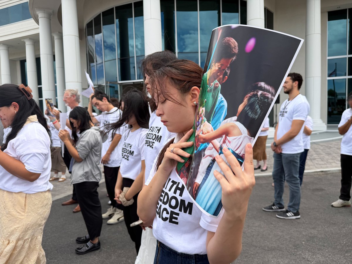 FamilyFedUsa's tweet photo. LAS VEGAS, Aug. 30, 2026 - Hundreds of people gathered Sunday outside the International Peace Education Center in Las Vegas for a prayer vigil in support of Dr. Hak Ja Han Moon, known worldwide as the Mother of Peace, as she awaits a verdict in a closely watched criminal case in South Korea.

Participants stood together in prayer around the iconic globe outside of the center, with some holding photographs of Dr. Han and her late husband, Rev. Sun Myung Moon, who together founded a global religious movement dedicated to strengthening families and advancing peace. 

The Las Vegas gathering was part of a broader show of prayer and solidarity for Dr. Han by supporters around the world.

Dr. Han faces the possibility of imprisonment in South Korea. Her case comes amid heightened scrutiny of religious organizations and conservative religious groups in the country, leading supporters and religious freedom advocates to characterize the proceedings against her as part of a politically motivated crackdown by the current South Korean administration. South Korean authorities have pursued the case as a criminal prosecution.

Read the full media alert here: https://t.co/kz0bkzijTO

#ReleaseTheMotherOfPeace #GodsDreamOneFamily #religiousfreedom #faithfreedompeace