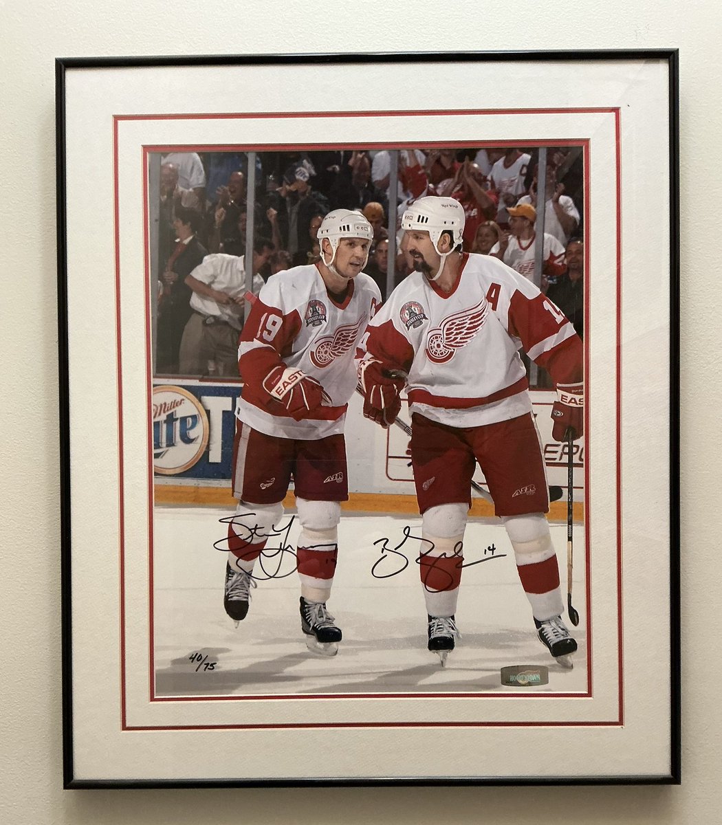 McAvoy_Farm's tweet photo. I got this photo from the Red Wings 2002 Stanley Cup run 23 years ago for my wife. I have to look at it every day, and I can’t help but think that Shanahan for all his faults left the Leafs in better shape than Yzerman did for the Wings. Thoughts @Steve_Dangle ? https://t.co/E93dcEkUkN