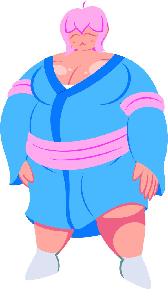 Round_an_a_bout's tweet photo. OC (1/2) Another batch of characters, this is Hana: A casual Blimp-Sumo enthusiast, though more of a big softy who loves saunas and bathhouses. (More details in alt text) https://t.co/DUrP3QFjSZ