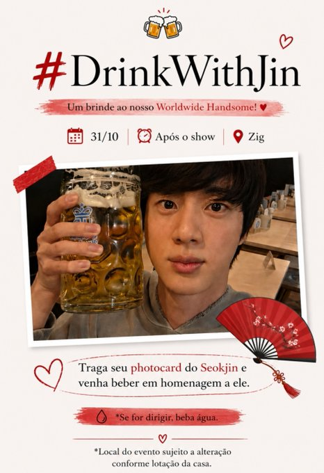 BTSProjectBR's tweet photo. ACHEI MEU EVENTO POIS SHOW!!!

#DrinkWithJin https://t.co/IAXNEMlzEh