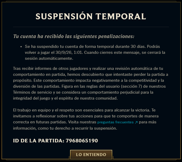Shaquerin's tweet photo. @riotgames @RiotSupport @RiotSupportDACH 
Ey Riot games, can some of your employees explain me this? 
I got not 1, not 2 not 3, but 4 trolls/inters in my game, so i decided to just walk aroud my spawn.
But how i get banned and these people not? :) https://t.co/pvicnmaxun