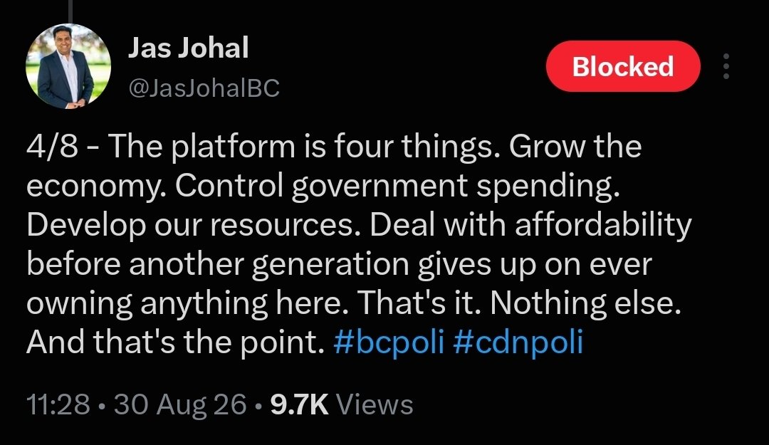Prominent_Bryan's tweet photo. Oh great, a bunch of business leaders still think it's 2006

And no, while close, this isn't the Carney Liberals. Even Carney understands he needs some social issues here and there (thus why the platform still had LGBTQ stuff etc) 

Also Carney works thanks to Trump 

To be clear, I'm not saying such a party would get 5% not there is a reason why this party died in 2024