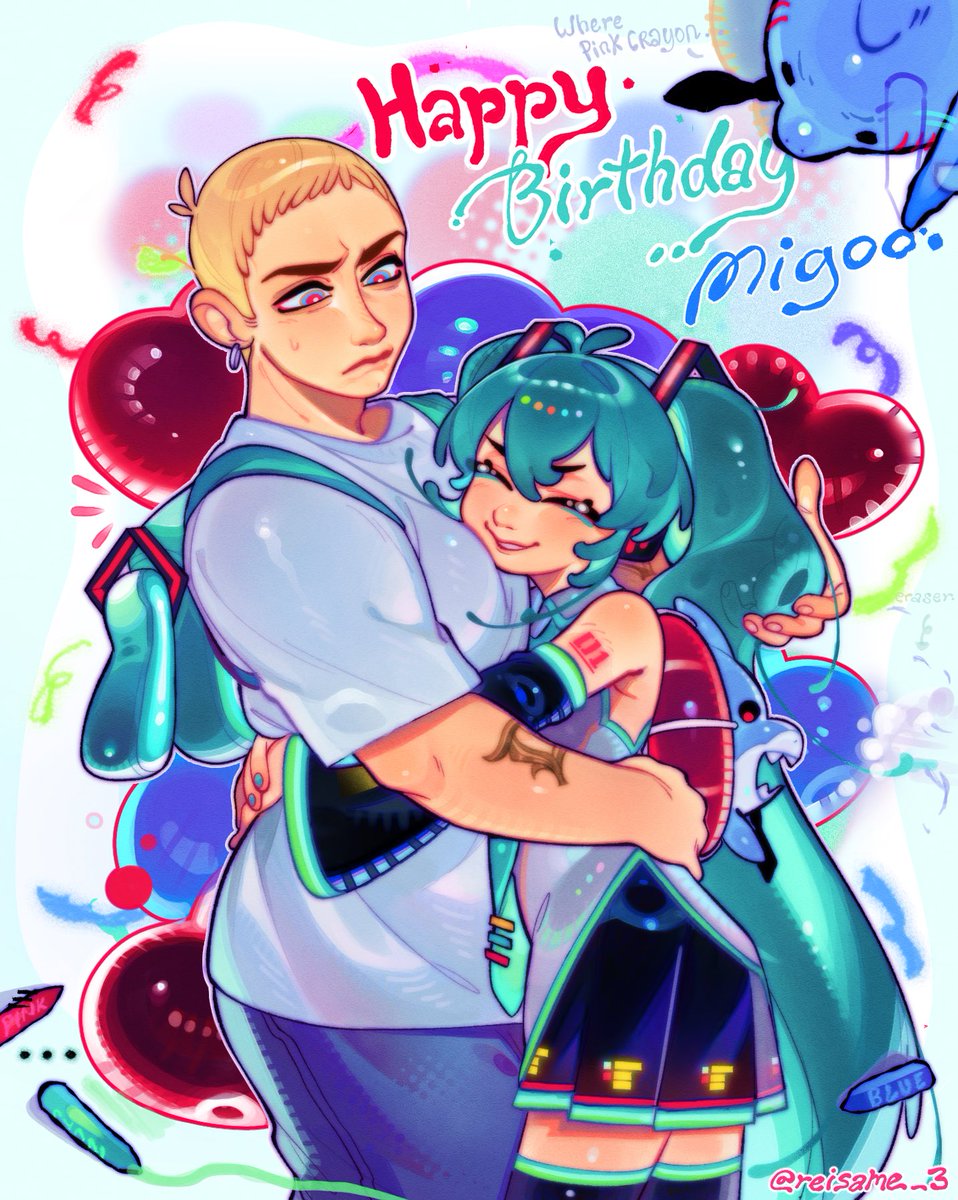 reisame_3's tweet photo. Hapi bornday migoo🥳
I miss these two so bad
#HatsuneMiku #Eminem https://t.co/M7PoygzQVe
