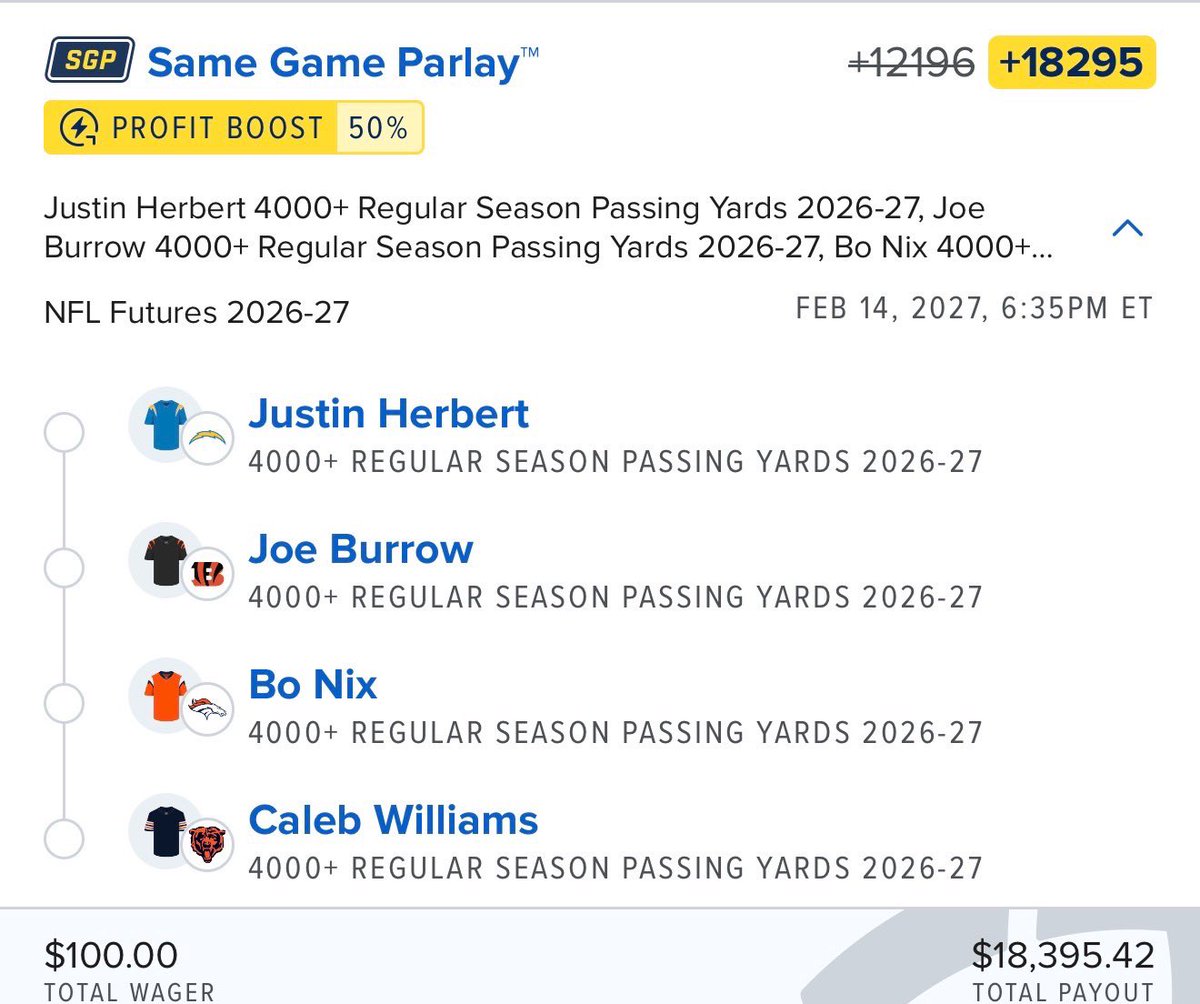 ChillyBets's tweet photo. $100 into $18,000 NFL season … who sells? https://t.co/ilhzMZQJ4i