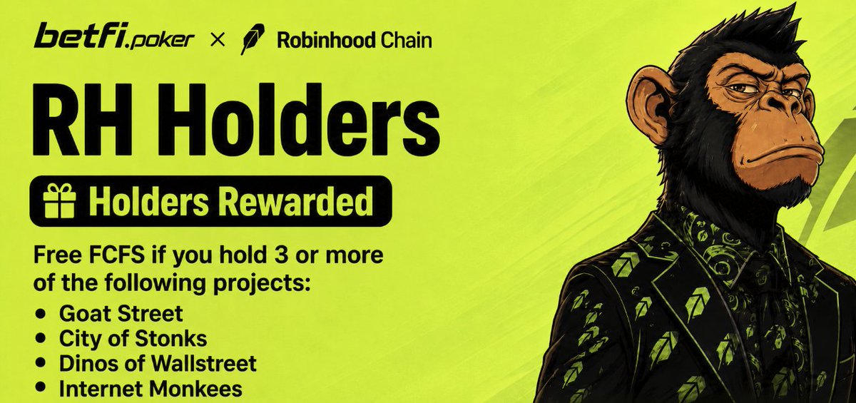 TheSuitedApes's tweet photo. You support good projects Apes support you🦍🦍

Holders Rewarded 🤝

Free FCFS if you hold 3 or more #RobinhoodNFTs from one of these new projects list below

Set Reminder & Check Eligibility here: https://t.co/pgS2FSTV7s

Not affiliated just rewarding the supportive holders of
@CashmereLabs @CityOfStonks @dinosofwallst @internet_monkes