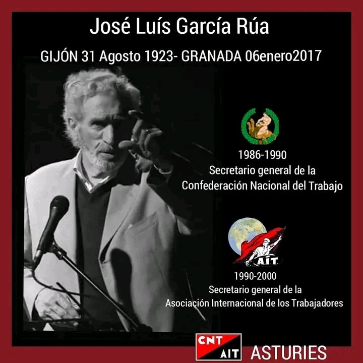AitGijon's tweet photo. Un día como hay, 31 de agosto pero 1923 nació José Luis García Rúa en Xixón, Asturies.

Nuestro recuerdo a todos y todas  con los y las que compartió ideario, lucha y represión.

#MemoriaAnarquista
#SindicatoconHistoria
#CNTAIT #AIT #IWA https://t.co/pJotMyaSKr