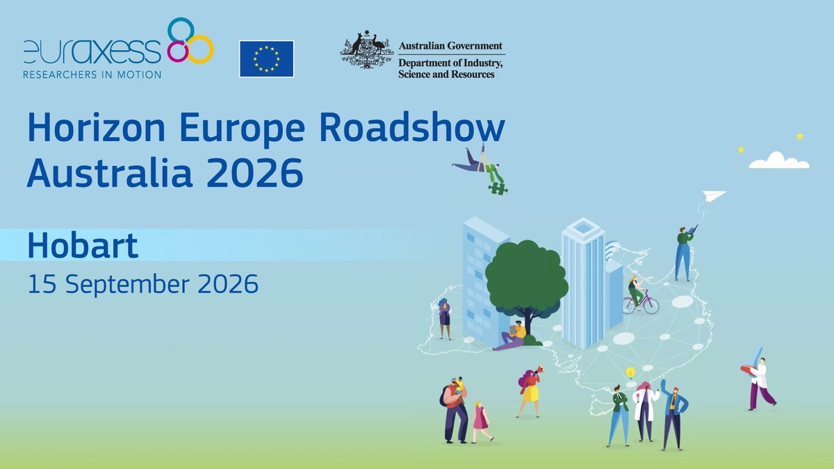 Euraxess_AusNZ's tweet photo. 📍 HOBART | 15 SEPTEMBER

The Horizon Europe Roadshow Australia 2026 is coming to Hobart!

Join @Euraxess_AusNZ and @IndustryGovAu for a free event hosted at the University of Tasmania’s Sir Stanley Burbury Theatre.

The programme will cover Australia’s association and next steps, the Horizon Europe programme structure and application processes, insights from Australian participation, and practical guidance on identifying opportunities and building or joining consortia.

The event is relevant to researchers, academics, research managers, international partnerships teams, publicly funded research organisations, industry, businesses, SMEs and other research and innovation stakeholders.

Places are limited and registration is required.

👉 Select Hobart to register: https://t.co/TpoEGsxDEu

#HorizonEurope #Event #StrongerTogether #Research #Innovation