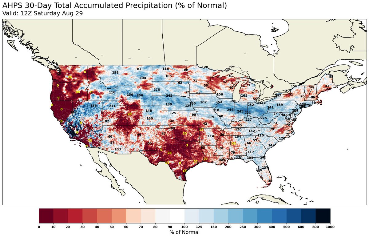 jpmccormick3's tweet photo. AHPS 30 Day Percent of Normal Precipitation
#Corn #Soybeans #Wheat #AgWeather #AgWx #GrainMarkets #CornBelt https://t.co/njD1M96Ocr
