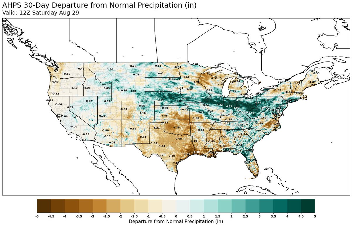 jpmccormick3's tweet photo. AHPS 30 Day Departure from Normal Precipitation #Corn #Soybeans #Wheat #AgWeather #AgWx #GrainMarkets #CornBelt https://t.co/fLS1IEIi40