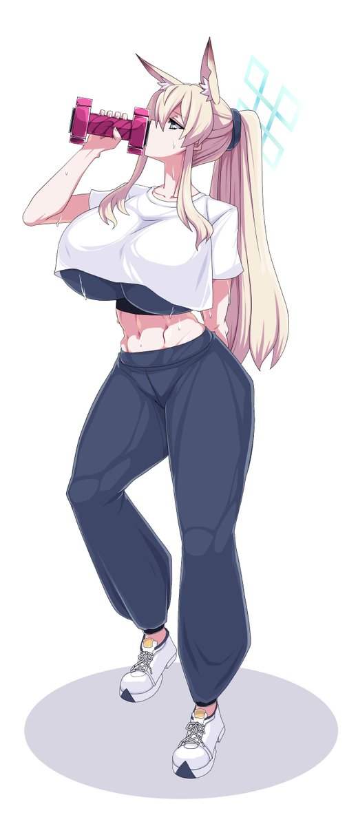 nagato708's tweet photo. 운동복 입은 칸나 (블루 아카이브) [작가 겖갬] 들고 있는 물통이 덤벨 모양으로 생긴 게 나름의 유머 포인트. https://t.co/2pp2sMQ9fF