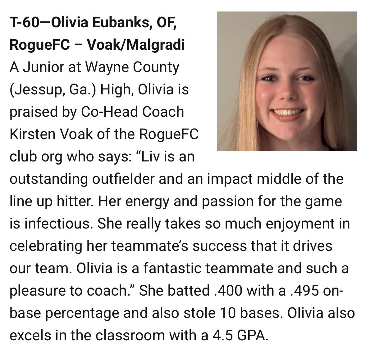 liv09softball's tweet photo. I’m very honored to recognized by Line Drive Media in their Class of 2028 Hot 100 national rankings! Thank you for this recognition! @RogueFC_Voak @Jamie_Trachsel @CoachBBuchanan @OleMissSoftball @CoachMorganK @delaneyrummell8 @CoachBallMalone @noahbsanders @SPestrak @UCF_Softball @USFSoftball @SBCoachNavi @CoachKarlaUSF @LineDsoftball @ExtraInningSB @LegacyLegendsS1  @CoastRecruitsSB @IndStSoftball @CoachWThees @nicolee_bechtel @GamecockSoftbll @ashleychastain @CoastRecruits @TopPreps @KUSoftball @IndianaSB @CoachStanton @SouthernMissSB @ElzeyMatt @UCRSoftball @CoachMattaUCR @MSU_Softball @AuburnSoftball @CoachMalveaux @KateMalveaux @UncommittedUTR @UGASoftball @UGACoachTony  @Syd_finch  @RUSoftball  @EliteRecruits_   @gatorjack72 @TroyTrojansSB @e_newellcoach @RaginCajunsSB @CoachAlyHab @GW_Softball @Matt_Klampert @JaxStateSB @JulieBoland5