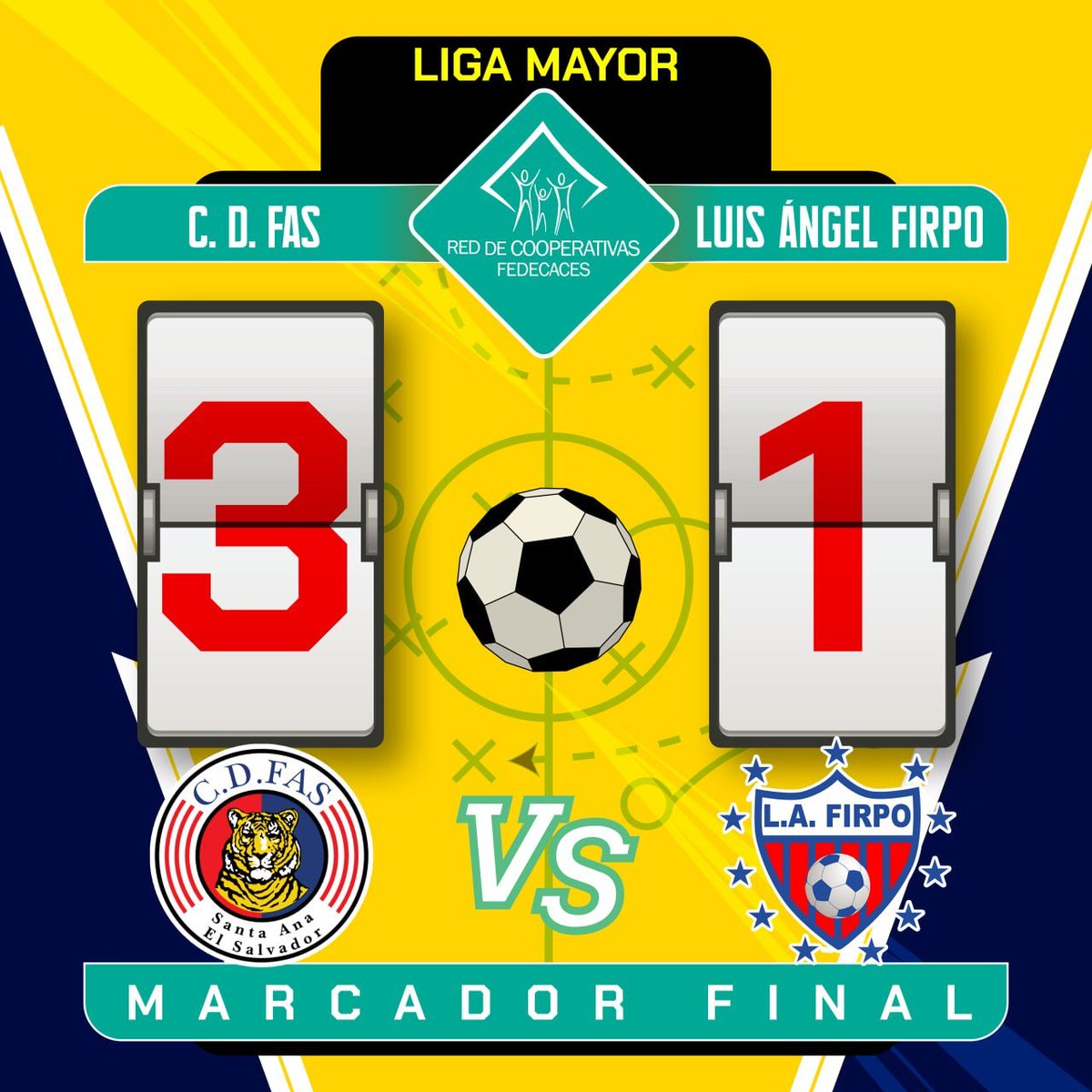 elsalvador's tweet photo. #DeDeportes | Finalizó el partido en el estadio Óscar Quiteño de Santa Ana. En una noche lluviosa #FAS se hizo respetar en casa y doblegó a #Firpo con un cómodo marcador y se quedó con los tres puntos. https://t.co/Clu6H7A6tW