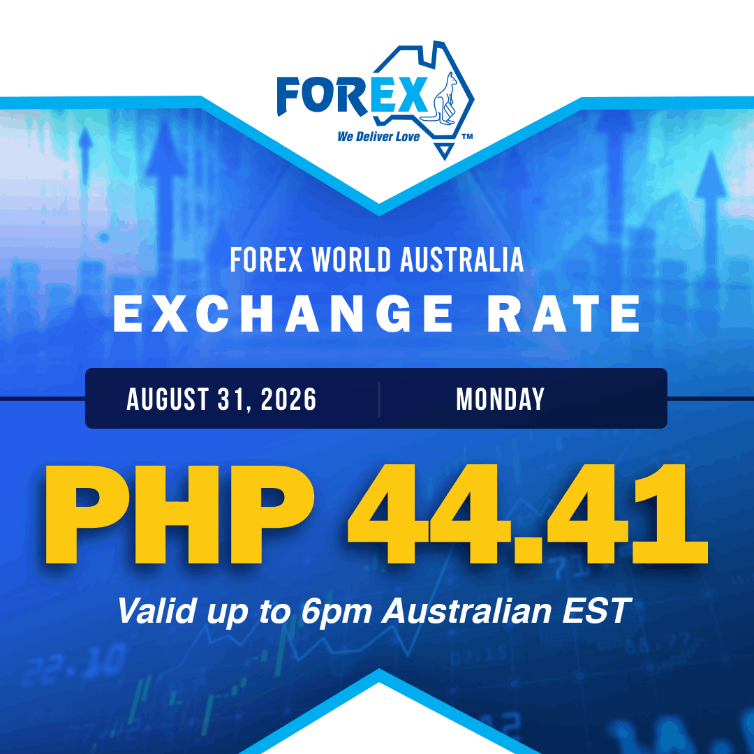 forexworldAUS's tweet photo. Forex World Australia Exchange Rate August 31, 2026 (Mon) is PHP 44.41 valid up to 6pm Australian EST.
https://t.co/VOHOL7wUXU https://t.co/qDM7yVfYl1