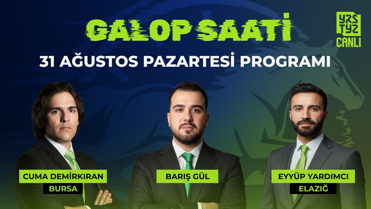 yaristayiz's tweet photo. Galop Saati ile yarış heyecanı başlıyor!

Bugün saat 11.30'da @Baris_Gulll moderatörlüğünde @CumademirkR ve @eyyup_mc Bursa ve Elazığ yarışlarını CANLI yayında Galop Saati programında yorumluyor.

İzlemek İçin ➡️ https://t.co/UYHKYSTFuQ https://t.co/K1QUasOxNn