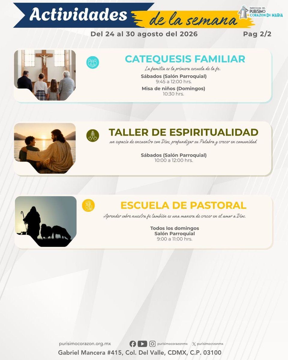 purisimocrzonmx's tweet photo. Te invitamos a participar en las actividades de nuestra parroquia. 💒✨
Ven, comparte, aprende y fortalece tu fe junto a nuestra comunidad.
📅 ¡Consulta el calendario y acompáñanos!

#purisimocorazonmx #parroquia #feencomunidad #vivetufe #iglesiacatolica https://t.co/T5MZi5RADz