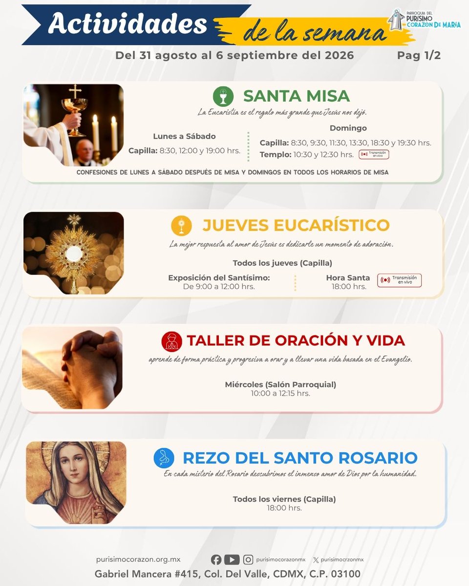 purisimocrzonmx's tweet photo. Te invitamos a participar en las actividades de nuestra parroquia. 💒✨
Ven, comparte, aprende y fortalece tu fe junto a nuestra comunidad.
📅 ¡Consulta el calendario y acompáñanos!

#purisimocorazonmx #parroquia #feencomunidad #vivetufe #iglesiacatolica https://t.co/T5MZi5RADz