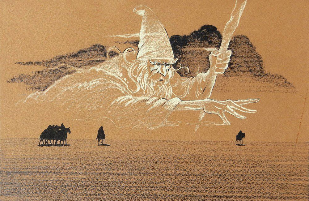 ralphbakshi's tweet photo. "Flight to the Ford" concept art for #lordoftherings (1978) by Mike Ploog https://t.co/jkM6Q8E9dT