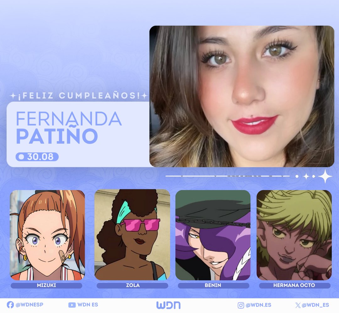 WDN_Topic's tweet photo. 🎂 | Cumpleaños
Le deseamos un feliz cumpleaños a la actriz de doblaje @FernandaPatinoV, ¡esperamos que la pase increíble en compañía de sus familiares y seres queridos! https://t.co/xd2ONXIaOZ