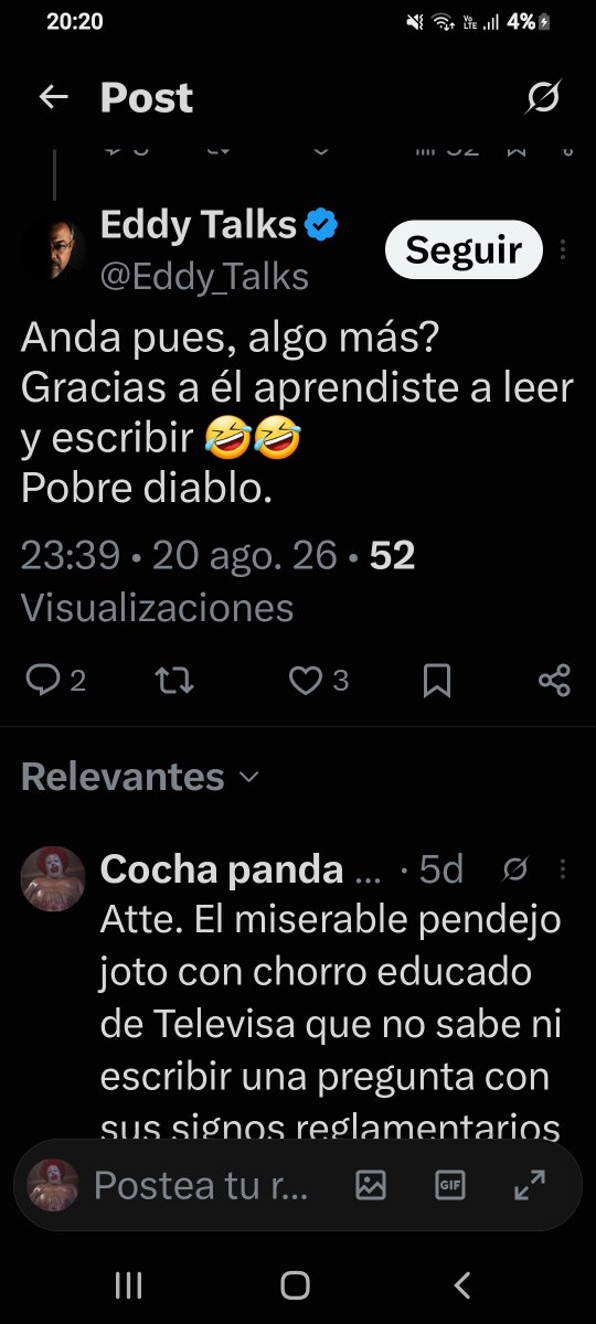 Cochapandas9's tweet photo. @Eddy_Talks Hijo de tu puta madre, ni a escribir aprendiste. https://t.co/4WutQdRKJY