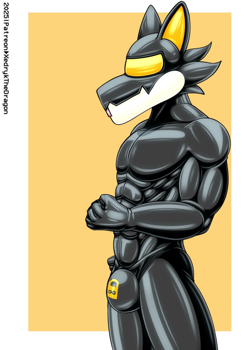 XedrykTheDragon's tweet photo. The suit had no zipper, just a neck entry. Intrigued, he decided to try it on. But then, something strange happened. The rubber started to melt, molding itself to his body in ways he hadn't anticipated. https://t.co/YA1a4zrVIG
