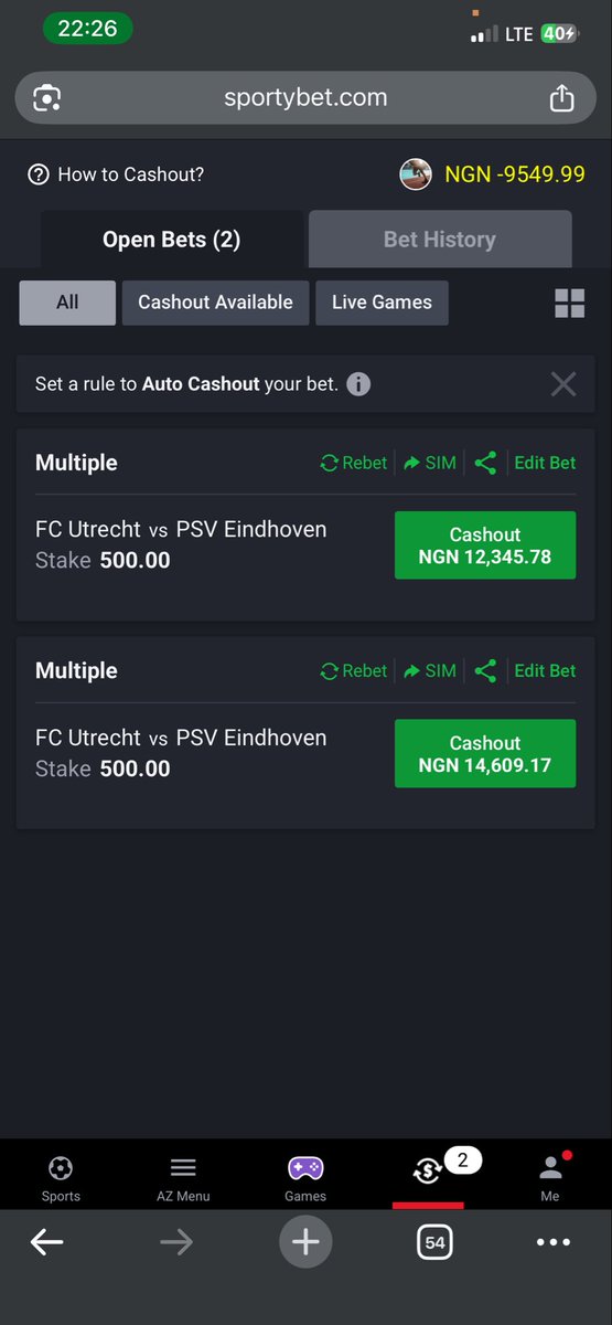 BheeyX's tweet photo. @Baggy842 This is how it was before…remain 6 games later in the evening…now they didn’t only lock my cash out…they deducted me too @SportyBetNG https://t.co/DrXh70uuIA