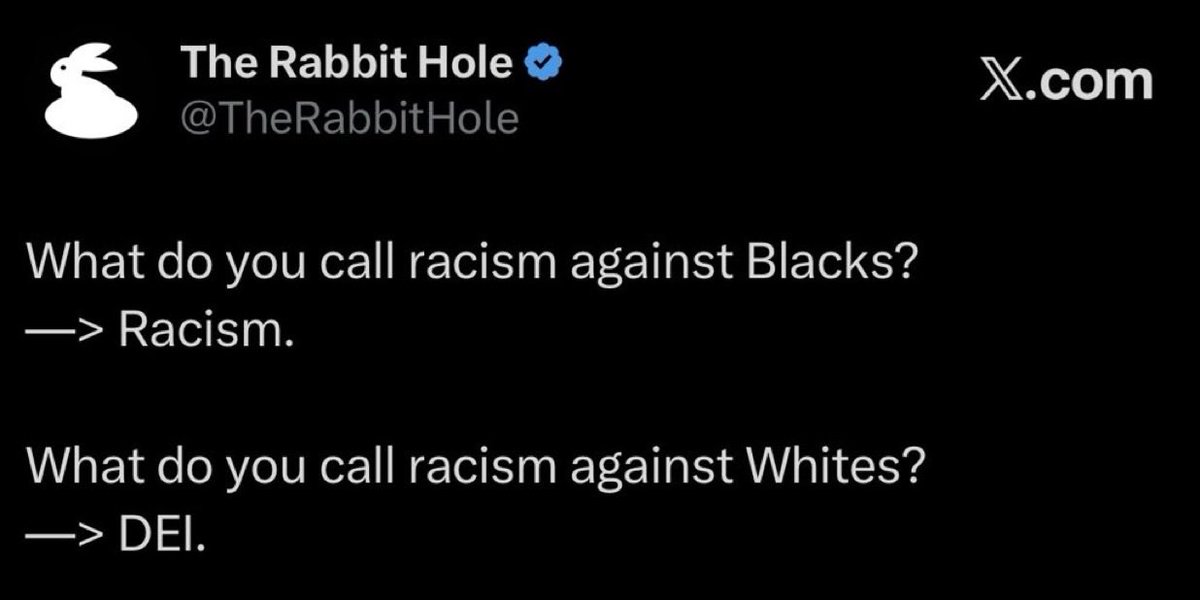 TheRabbitHole's tweet photo. Anti-White racism is still racism.
Anti-Asian racism is still racism.

The Left should not have free pass to discriminate against Americans and get away with it.

There has to be a reckoning for Affirmative Action and DEI. https://t.co/H1JDEwowut