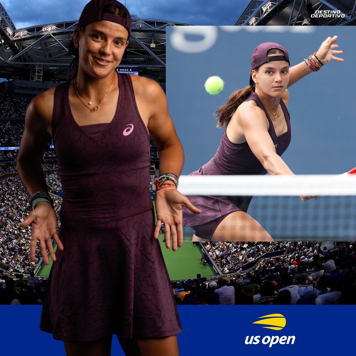 DestinoDeportiv's tweet photo. DURÍSIMA DERROTA: Emiliana Arango 🇨🇴 ¡NO SUMÓ! ninguna victoria de Grand Slam en 2026. La tenista colombiana ¡CAYÓ! en su debut del #USOpen ante Xinyu Wang 🇨🇳 por 6-4 y 6-2. https://t.co/BqD5PVBWE5