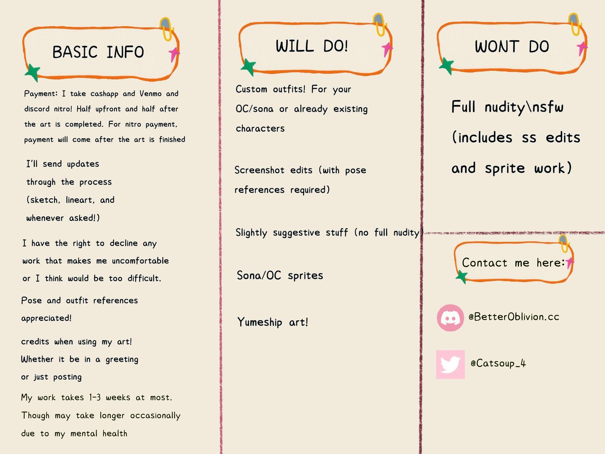 catsoup_4's tweet photo. ☆*⁀ HEYA!! IM OPENING C0MMISSIONS! 
  
I do total drama/disventure camp style sprite work and screenshot edits !! 

˚𓍢ִ໋❀ Feel free to ask any questions below and dm me at any of the listed socials!! 🐞 ˚˖𓍢ִ໋❀
 
[#commissions #commissionsopen #dctwt] https://t.co/ORzmNl69hF