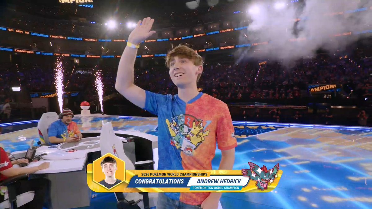 PokemonTCG's tweet photo. Congratulations to Andrew Hedrick, your 2026 #PokemonTCG Masters Division Champion of #PokemonWorlds! 🏆 https://t.co/rw4TdjRfCq